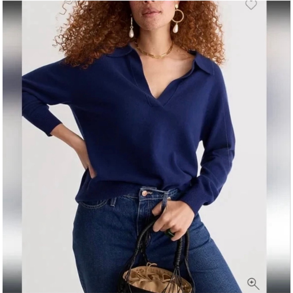 J Crew 100% Cashmere Collared Polo Sweater Women in Navy XS